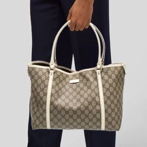 GUCCI Supreme GG Plus Monogram Large Joy Tote, Cream & Brown